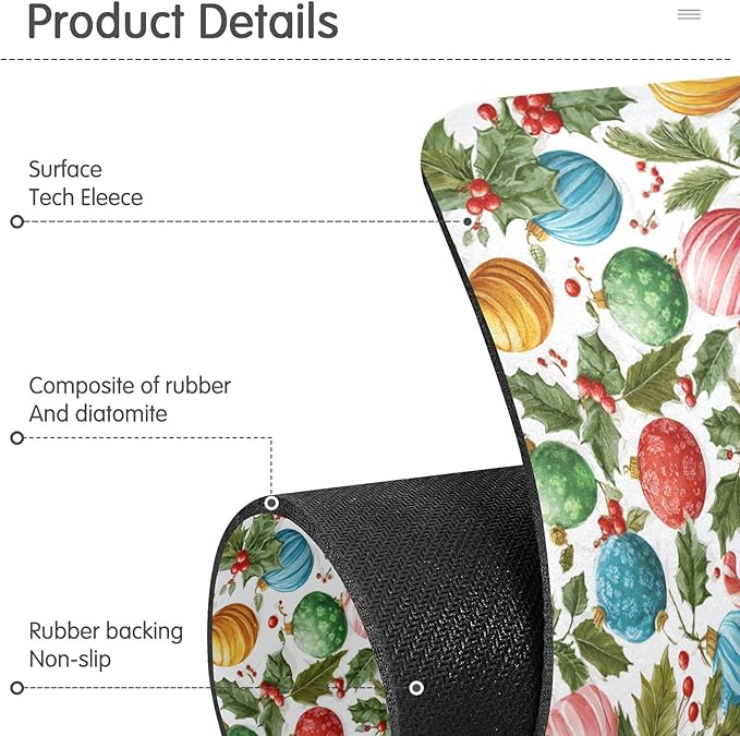 Christmas Baubles Holly Bells Sweet Kitchen Sink Splash Guard Sink Faucet Mat Faucet Handle Drip Catcher Drain Mats for Kitchen Bathroom Countertop Absorbent Dish Drying Pad 2Pack 3