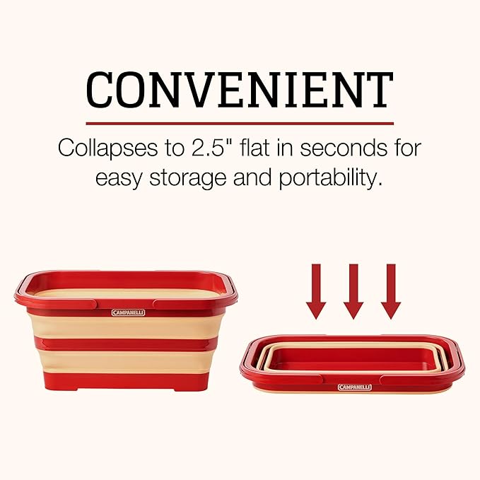 CAMPANELLI Collapsible Laundry Baskets with Handles - Waterproof Storage Container, Space-Saving Foldable Laundry Basket Organizer for Clothes, Toys & Essentials | 20L - Red/Gold