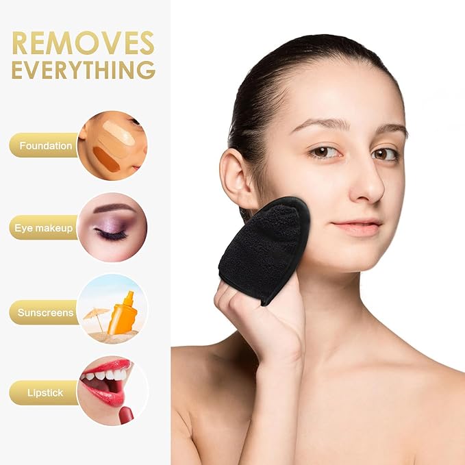 SINLAND Reusable Makeup Remover Pads For Face,Eye,Lips Microfiber Gentle Facial Cleansing Cloths for All Skin Types Friendly for Makeup Remover With Laundry Bag Black Pack of 6