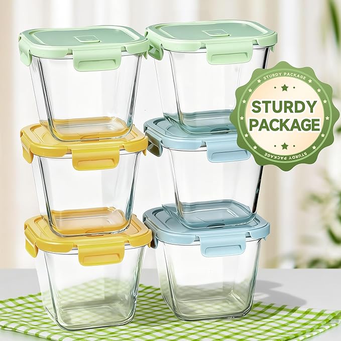 Glass Soup Containers with Lids 32 oz, 4 Cup Glass Storage Containers, Tall Borosilicate Glass Food Storage Containers for Lunch, Ice Cream, Travel and Deli, Soup Freezer Safe Containers with Lids