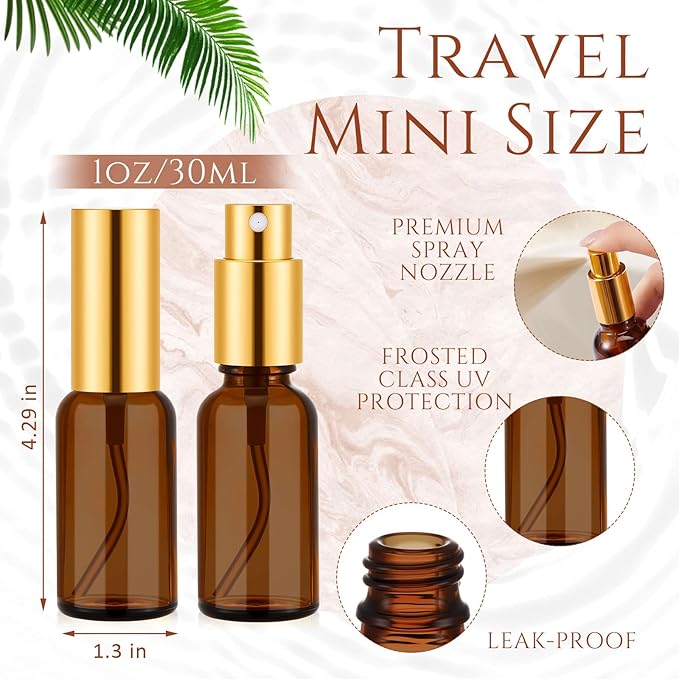 Roshtia 30 Pcs 1 Oz/ 30 ml Amber Glass Spray Bottle Refillable Perfume Atomizer Clear Decorative Empty Bottles with Fine Mist Sprayer Pump for Face Body Travel