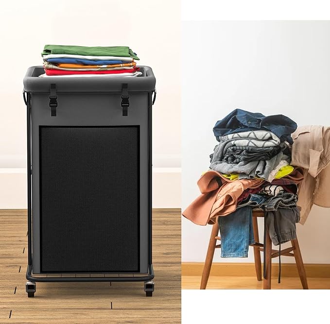 150L Large Laundry Hampers, Oxford Fabric Laundry Hampers Clothes Hampers, Metal Frame and Removable Bag Design with Wheels, Suitable for Bedroom, Bathroom, Dorm Room, Laundry Room (Grey)