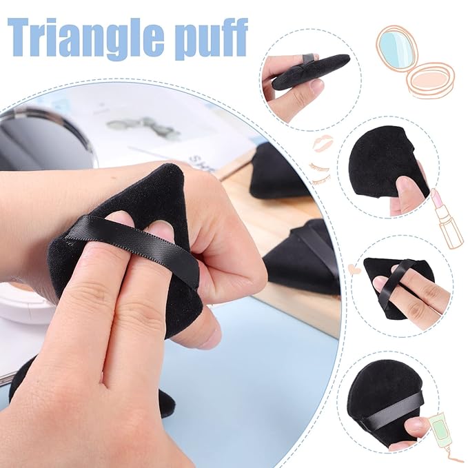 Pimoys 6 Pieces Powder Puff Face Soft Triangle Makeup Puff for Loose Powder Body Powder, Wedge Shape Velour Cosmetic Sponge for Contouring, Under Eyes and Corners, Beauty Makeup Tools
