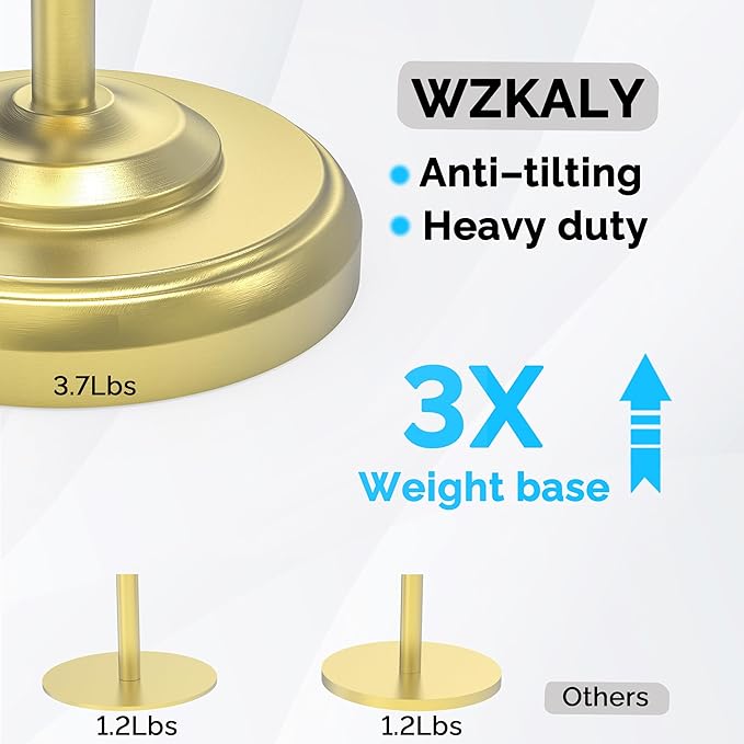 WZKALY Freestanding Toilet Paper Holder Stand with Storage – Holds 4 Extra Rolls – Brushed Gold Toilet Paper Holder for Bathroom – Sturdy Base, Classic Retro Style, Space-Saving Bathroom Storage