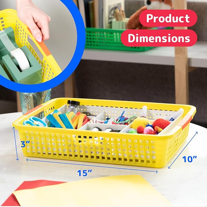 PREXTEX Classroom Storage Baskets for Papers, Crayons, Pencils, and Toy - Storage Plastic Baskets - Pack of 6