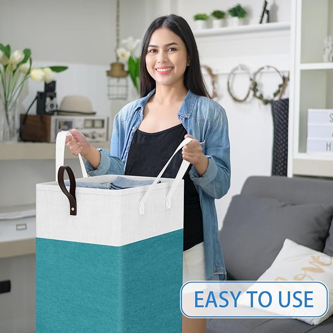 HomeHacks 90L Large Rolling Laundry Basket, Laundry Hamper with 4 Smooth Wheels, Collapsible Waterproof Clothes Basket, Freestanding Hamper with Handles for Bedroom/Dorm/Laundry Room (Green)
