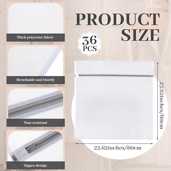 Nuenen 36 Pcs Mesh Laundry Wash Bags with Zipper Machine Washable Lingerie Bags for Washing Delicates Clothes Garment Underwear Blouse Hosiery Socks Travel (23 x 23 Inches,Gray)