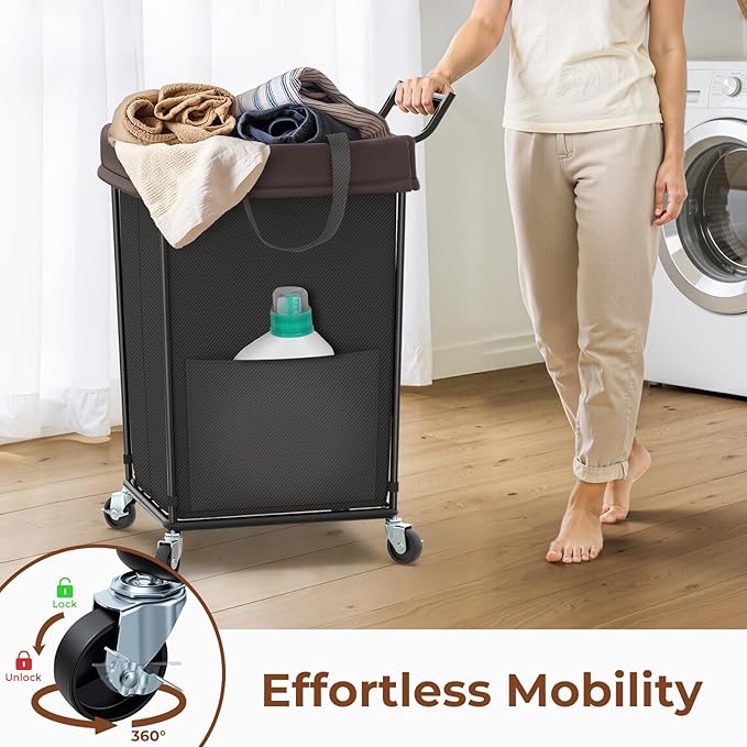 160L Laundry Hamper with Wheels and Handle, 2 Section Large Rolling Laundry Basket Bag with Wheels, Clothes Hamper Cart for Laundry, Bedroom, Bathroom and Dorm