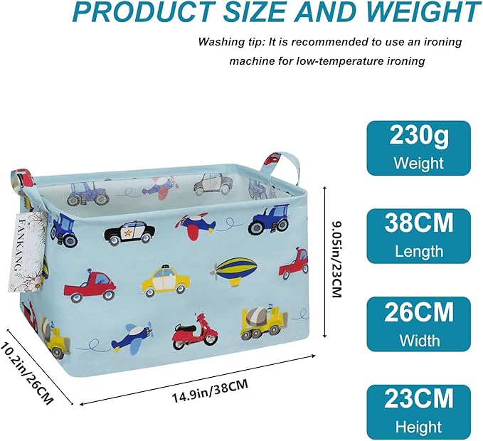 FANKANG Storage Basket,Nursery Hamper Canvas Laundry Basket Foldable with Waterproof PE Coating Storage, Office, Bedroom, Clothes,Toys (Rec-Car)