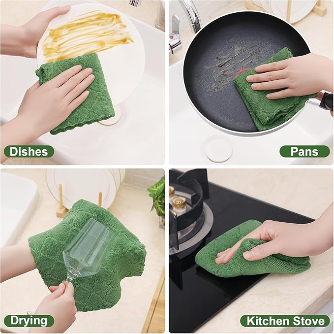 Homaxy 18 Pack Kitchen Dish Cloths (10 x 10 Inches, Grass Green), Super Soft and Absorbent Coral Velvet Dish Towels, Nonstick Oil Fast Drying Microfiber Cleaning Cloth, No Lint Household Dishcloths
