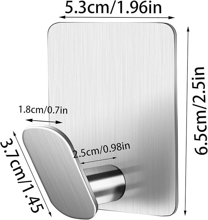 DELITON Towel Hooks for Bathrooms - 8 Pack Adhesive Wall Hooks for Hanging Robe Coat Stick on Hook No Damage SUS 304 Stainless Steel, Silver
