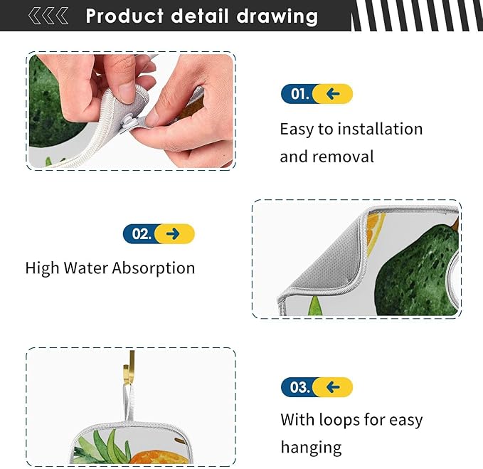 Sink Faucet Absorbing Mat Kitchen Sink Splash Guard Splash Faucet Drip Catcher for Bar RV Bathroom 2PCS 30x5.5in Cartoon Green Avocados Pineapples