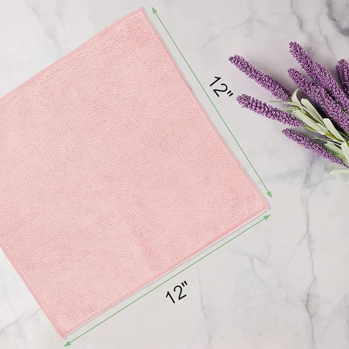 Washcloths Bulk - 100 Pack - Face Towels (12" x 12"), Highly Soft Wash Cloths and Hand Towels, Fast Drying Multi-Purpose Microfiber Cleansing Cloths for Bathroom, Hotel, Spa, and Salon - Pink