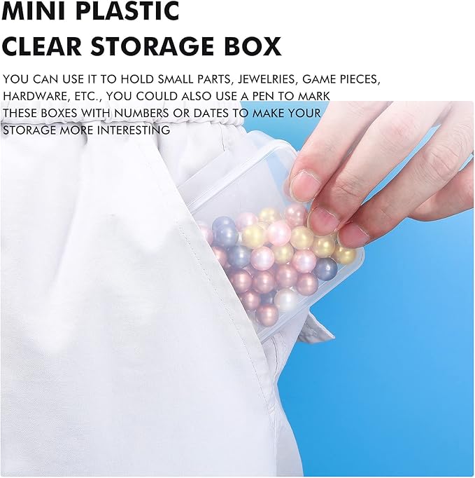 6 Pieces Mini Plastic Clear Beads Storage Containers Box for Collecting Small Items, Beads, Jewelry, Business Cards, Game Pieces, Crafts (2.48 x 2.48 x 1.57 Inch)