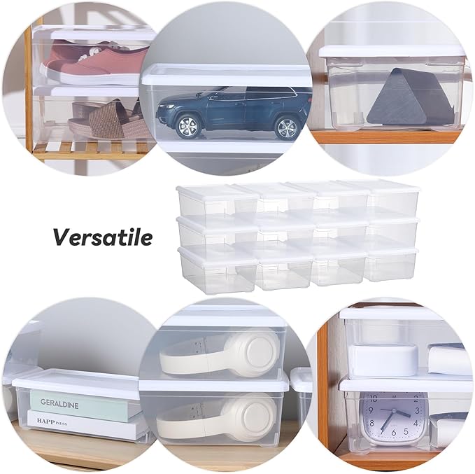 Party Club of America 6 Quart Latching Storage Box,Plastic Clear Storage Bins With Lids Stackable 12 Packs Storage Containers Plastic Shoe Boxes With Lids (Whtie, 12 Pack)