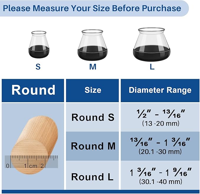 Chair Leg Floor Protectors for Hardwood Floors and Carpet Silicone Covers to Protect Wood Tile Floors Chair Sliders Non Slip Reduce Noise 28 Pcs Clear Round L Fit:1-3/16"~1-9/16"