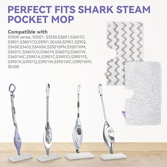 for Shark Steam Mop Replacement Pads: 4Pack for Shark Professional Steam Pocket Mop Pads Washable S3601 S3501 SE450 s3504amz S2902 S3901 s3601a S3550 s3601co s3601d Heads Covers Floor Steamer Pads