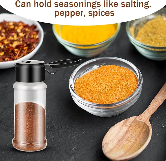 TIESOME 6 Pcs Spice Jars with Shaker Lids, 3 oz Plastic Seasoning Containers, Round Empty Spice Bottles Storage Clear Seasoning Bottles Storage Spice, Peppers, Salt for Spice Rack, Drawer, Cabinet