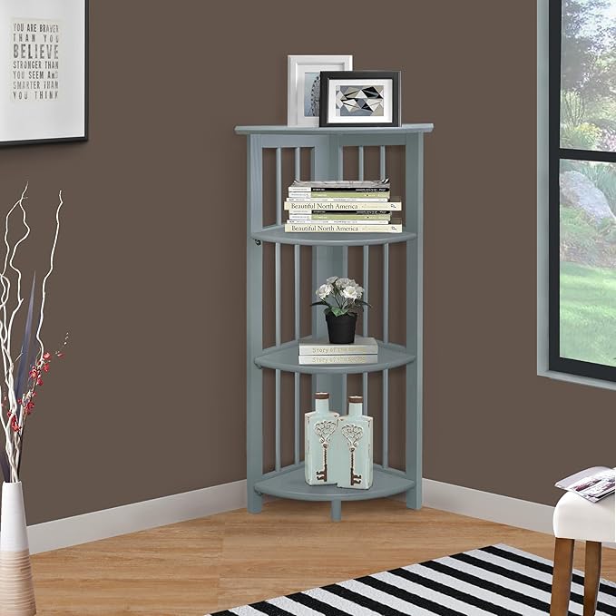 Casual Home Mission 4-Shelf Corner Folding Bookcase, Slate Gray