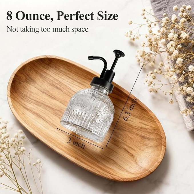 SheeChung Vintage Soap Dispenser, Kitchen Dish Soap Dispensers with Pump Mat, Glass Hand Soap Dispenser for Bathroom, Liquid, Lotion, Refillable, Rustic Farmhouse Decor-Clear (Black Pump, 2 pk)