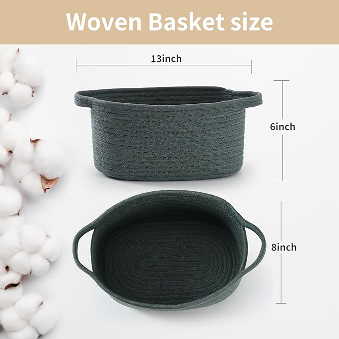 Cute Woven Storage Basket with Handle – Hunter Green Empty Gift Burr Basket for Valentines Day, Birthday, Holiday Gifts, Eco-Friendly, Decorative Organizer Bin for Nursery, Plants