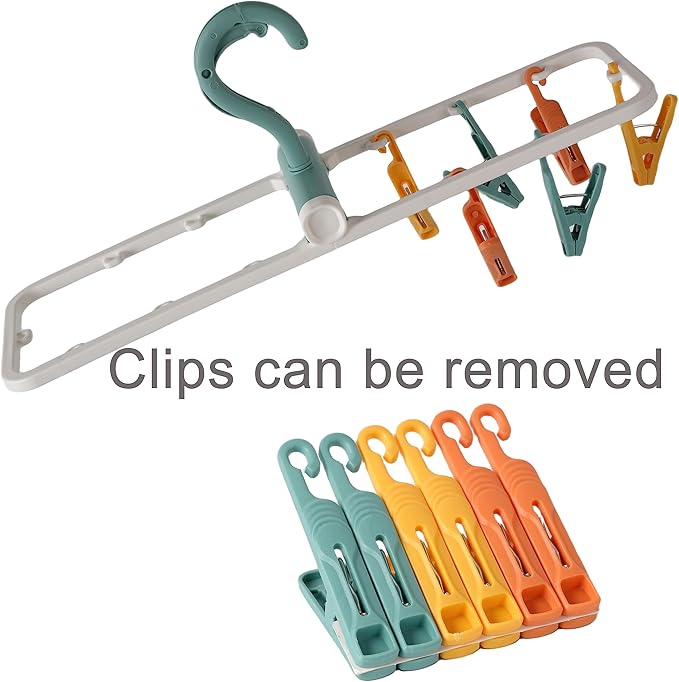Foshine Clothes Drying Racks 2 Pack Grey Colour Small Folding Portable Underwear Hangers with 12 Clips 360° Rotatable Hook for Socks Drying Towels Bras Baby Clothes Gloves Plast