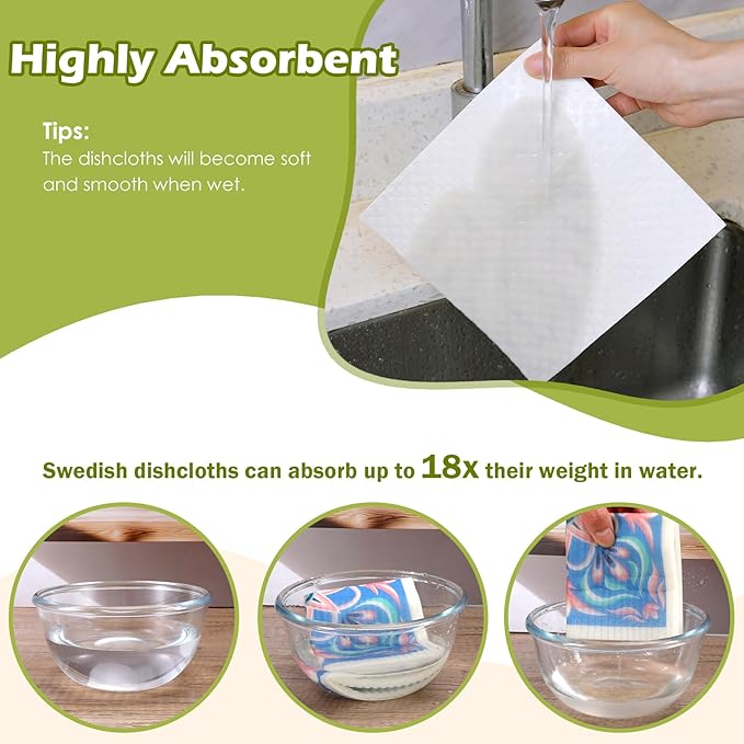 6 Packs Swedish Paper Cloths for Kitchen, Reusable Paper Towels Washable Dish Rags, Highly Absorbent Kitchen Towels Quick Drying Swedish Sponge Cleaning Dish Cloths(Pink Six-Petal Floral)