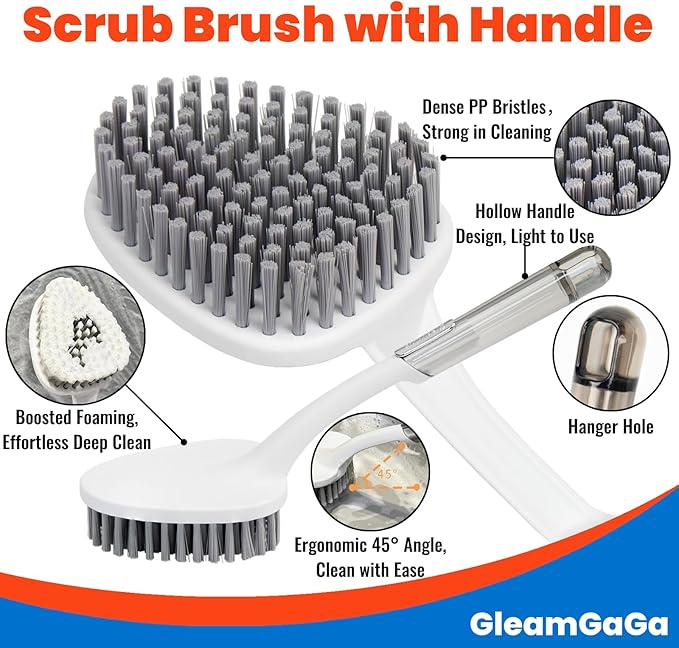3 Pack Shower Scrub Brush Set – Heavy-Duty Scrub Brushes for Cleaning with Long Handle, Stiff Bristles Grout Brush, Shower Scrubber for Bathroom, Bathtub, Kitchen, Tile, Floor, Grout, Sink & Carpet