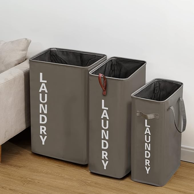 92L Extra Large Laundry Hamper with Leather Handle,Standable Laundry Basket with Wheels Laundry Hamper on Wheels,Large Hamper,Rolling Laundry Basket Grey