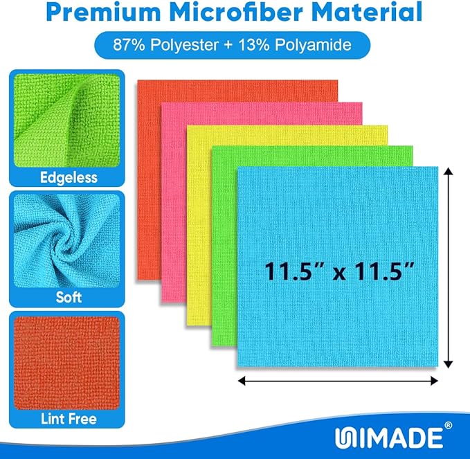 Microfiber Cleaning Cloth, 10 Pack Reusable Microfiber Towels for Cars Lint Free Cleaning Shop Towel Rags for Home Kitchen Automotive Bar Mechanic Restaurant Garage, 11.5"x 11.5", Multicolor