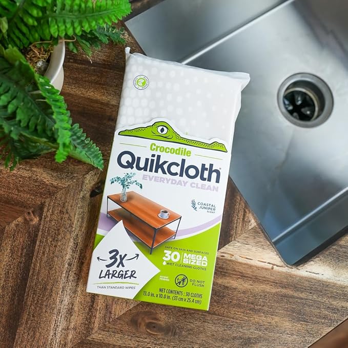Quikcloth® Everyday Clean – Plant-Based, Gentle, Plastic-Free Cleaning Wipes for Home & Kitchen - Safe on Hands and Surfaces (1 Count (3 Packs of 30))