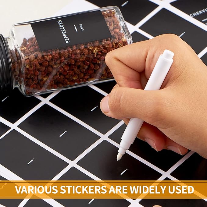 48 Pcs Spice Jars with Label- Glass Spice Jars with Black Metal Caps,Shaker Lids, Funnel, Chalk Pen, Brush,Cleaning Cloth 4oz Seasoning Containers Bottles for Spice Rack, Cabinet, Drawer