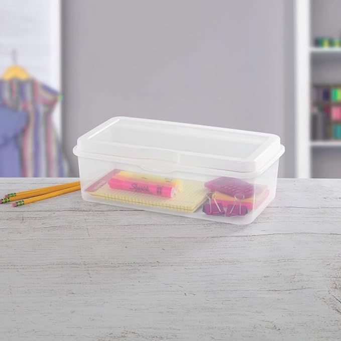 Sterilite 24-Pack Rectangular Large FlipTop, Clear Plastic Storage Box with Hinged Lid - Stackable Multipurpose Organizer for Art and Craft Supplies, Accessories, Photos & CDs, Home or Office Use