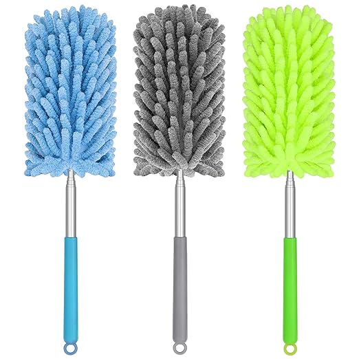 Mini Duster for Cleaning, 360° Bendable Hand Dusters with Extension Pole, Washable Small Duster for Car Interior, Office, Furniture