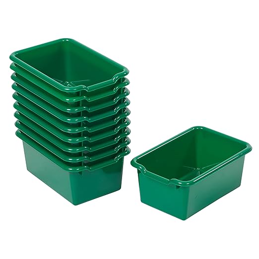 ECR4Kids Scoop Front Storage Bins, Multipurpose Organization, Green, 10-Piece
