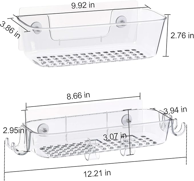 TZAMLI Clear Shower Caddy, Adhesive Shower Organizer Rustproof Shower Shelf with Razor Holder and Hook, Shower Rack for Bathroom Storage, 3 Pack