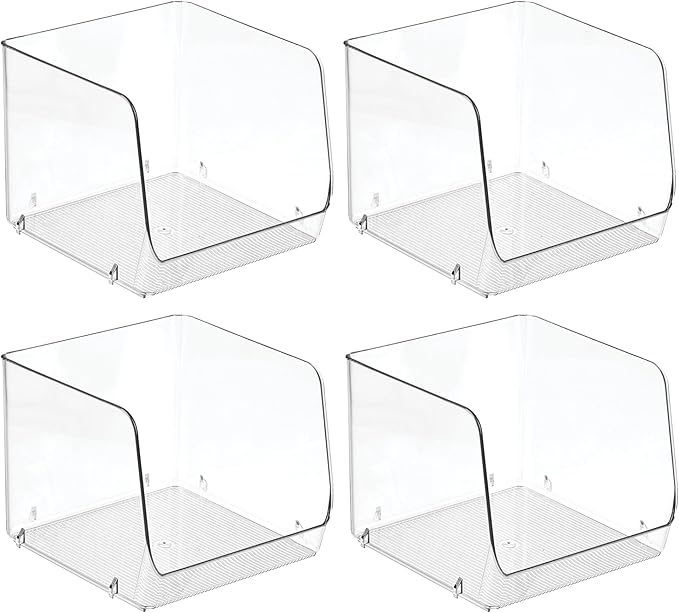 iDesign Open-Front Storage Bin for Kitchen, Bathroom, or Home Office, Set of 4, Clear, Made in USA