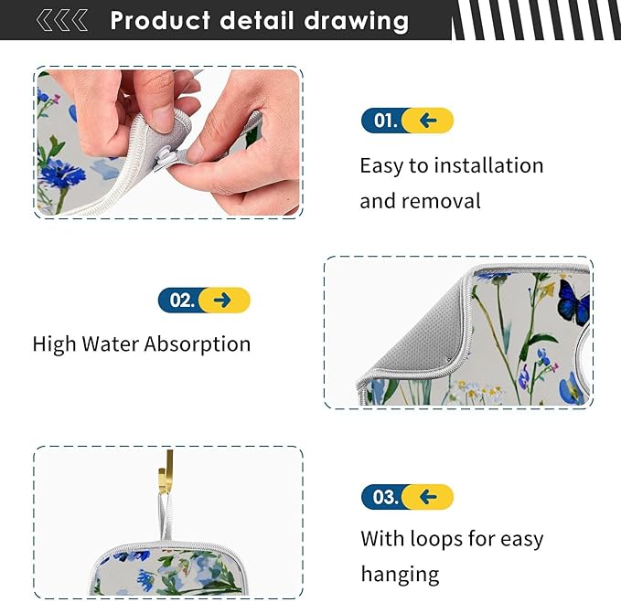 Sink Faucet Absorbing Mat Kitchen Sink Splash Guard Splash Faucet Drip Catcher for Bar RV Bathroom 2PCS 30x5.5in Dark Bluebonnet Cornflower