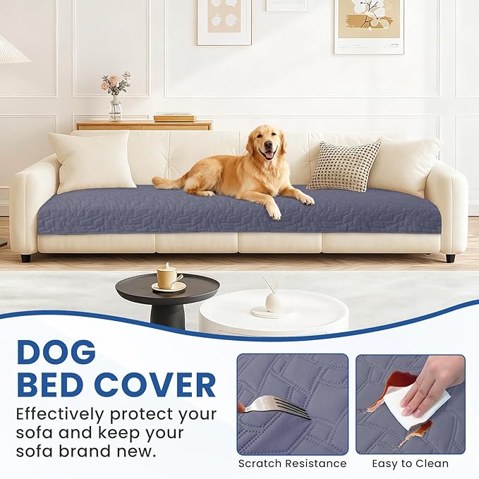 Waterproof Dog Blanket, Non-Slip Soft Pet Bed Cover, Couch Cover for Dogs Washable, Protects Sofa, Furniture, Crate, Car, Tear Resistant Leakproof Pet Blanket (82x82 Inch, Grey Blue)
