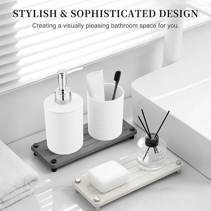 2 Piece Bathroom Accessory Set, Bathroom Accessories Set Include Soap Dispenser and Toothbrush Holder for Modern Bathroom Decor