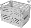Pastel Plastic Storage Baskets 2 Pack, Collapsible Crates for Organizing, Space-Saving Bins for Kitchen, Office, Bedroom (Grey, Medium:9.8" x 6.5" x 3.8")