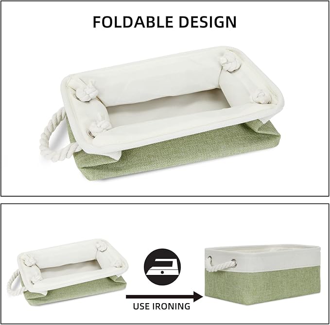 Bidtakay Small Baskets for Organizing Linen Closet Storage Baskets Set Of 6 Decorative Storage Bins for Shelves Cute Rectangular Baskets for Gifts Empty Nursery Dog Toys Baby Storage (White&Green)
