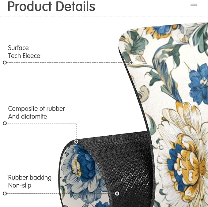 Kitchen Sink Splash Guard 2 PCS 30 Inch Sink Faucet Mat Splash Guard for Bathroom Countertop Water Absorbent Foldable Cuttable Soft Washable Royal Floral Blue and Yellow Tile