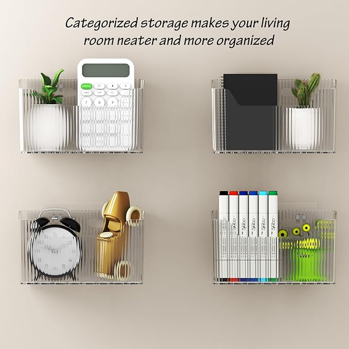 2 Pack Cabinet Door Organizer, Inside Cabinet Door Storage, Shower Caddy Stackable Clear Plastic Makeup Organizer Adhesive Hanging Bin for Kitchen Cabinets, Bathroom, Pantry, Office