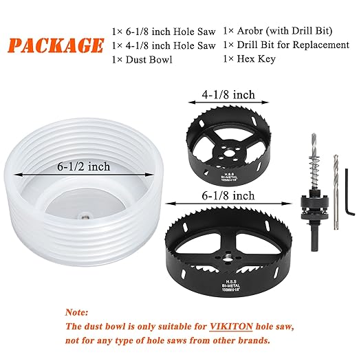 6-1/8 & 4-1/8 Hole Saw for Recessed Lights, 6.1 & 4.1 Inch Hole Cutter with Dust Bowl Catcher for Led Recessed Lighting 6 Inch & 4 Inch and Wood Metal Drywall, Bi-Metal Construction, Black