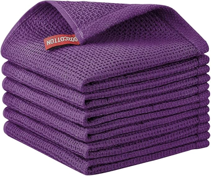 Nialnant 6 Pack Kitchen Dish Cloths,100% Cotton Dish Rags for Washing Dishes,Super Soft Absorbent Cleaning Rags-Purple,12x12 Inch