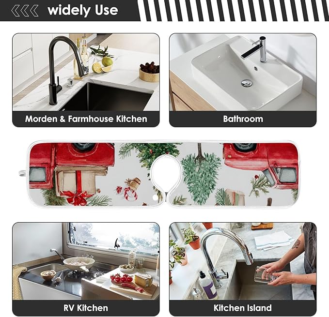 Sink Faucet Absorbing Mat Kitchen Sink Splash Guard Splash Faucet Drip Catcher for Bar RV Bathroom 2PCS 23.6x5.5in Watercolor Christmas Trees and Trucks Box