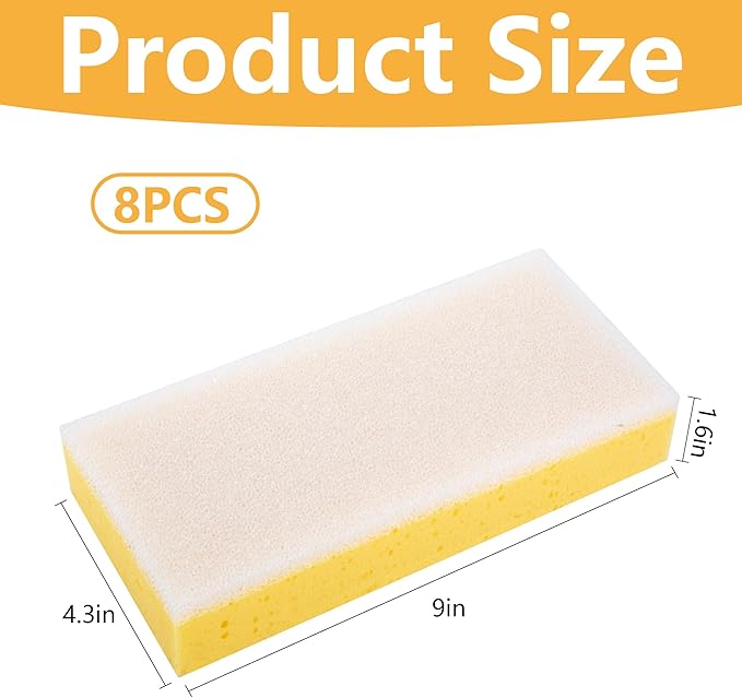 RUBII 8 Pcs Drywall Wet Sanding Sponge, 9 Inch Washable Double Sided Drywall Finishing Sponge, Reusable Drywall Sanding Blocks for Wiping Dust Smoothing Surface