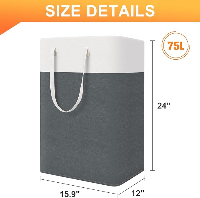 laundry basket 3-Pack, laundry hamper, Hamper with handles, collapsible laundry baskets, Waterproof dirty clothes hamper, Towel Storage for Home or Dorm, 75L-Grey