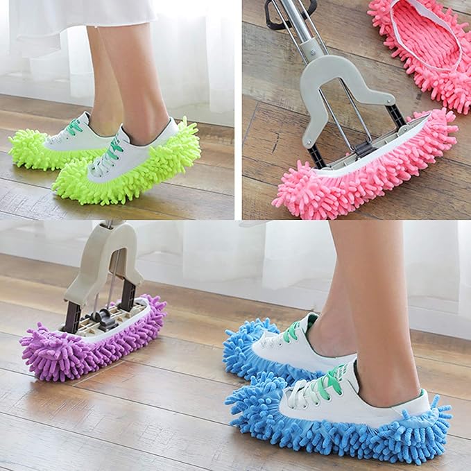 Acronde 5Pairs Multi Function Duster Mop Slippers Shoes Cover Chenille Fiber Washable Foot Socks Floor Cleaning Tools Shoe Cover for Bathroom, Office, Kitchen, House Polishing Cleaning